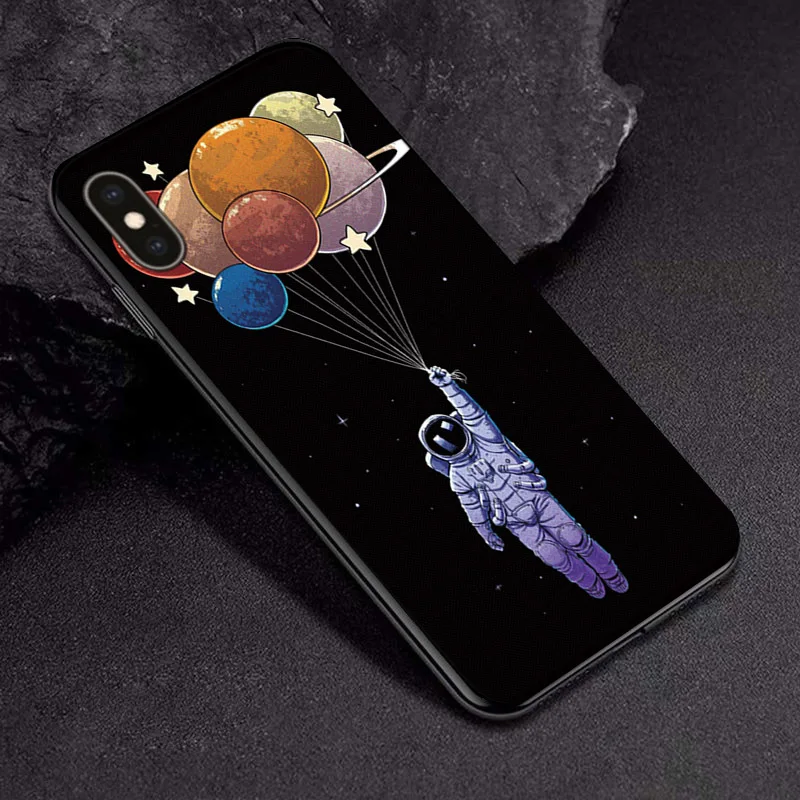 TPUBLK558 Черный чехол из ТПУ для Apple iPhone X XR XSMax 11 чехол Модный мультяшный астронавт для Apple iPhone 6 6S 7 8 Plus чехол для телефона бампер - Цвет: TPUBLK558