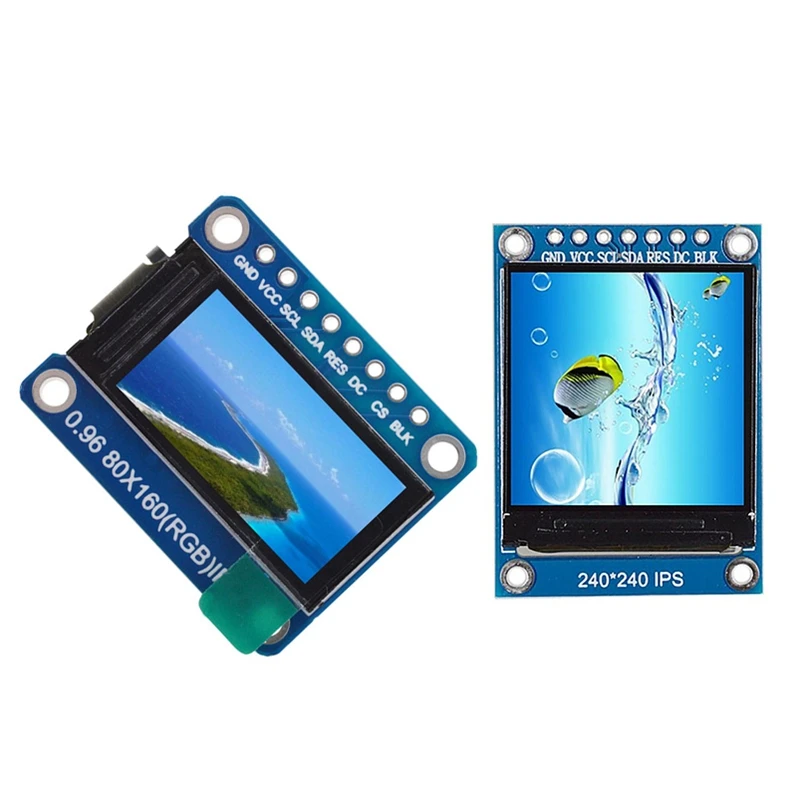 

2 Pcs Ips Spi Hd 65K Full Color Tft Module St7735 Drive Ic Lcd Display 3.3V Spi Interface For Arduino Diy, 0.96 Inch 8 Pin & 1.3