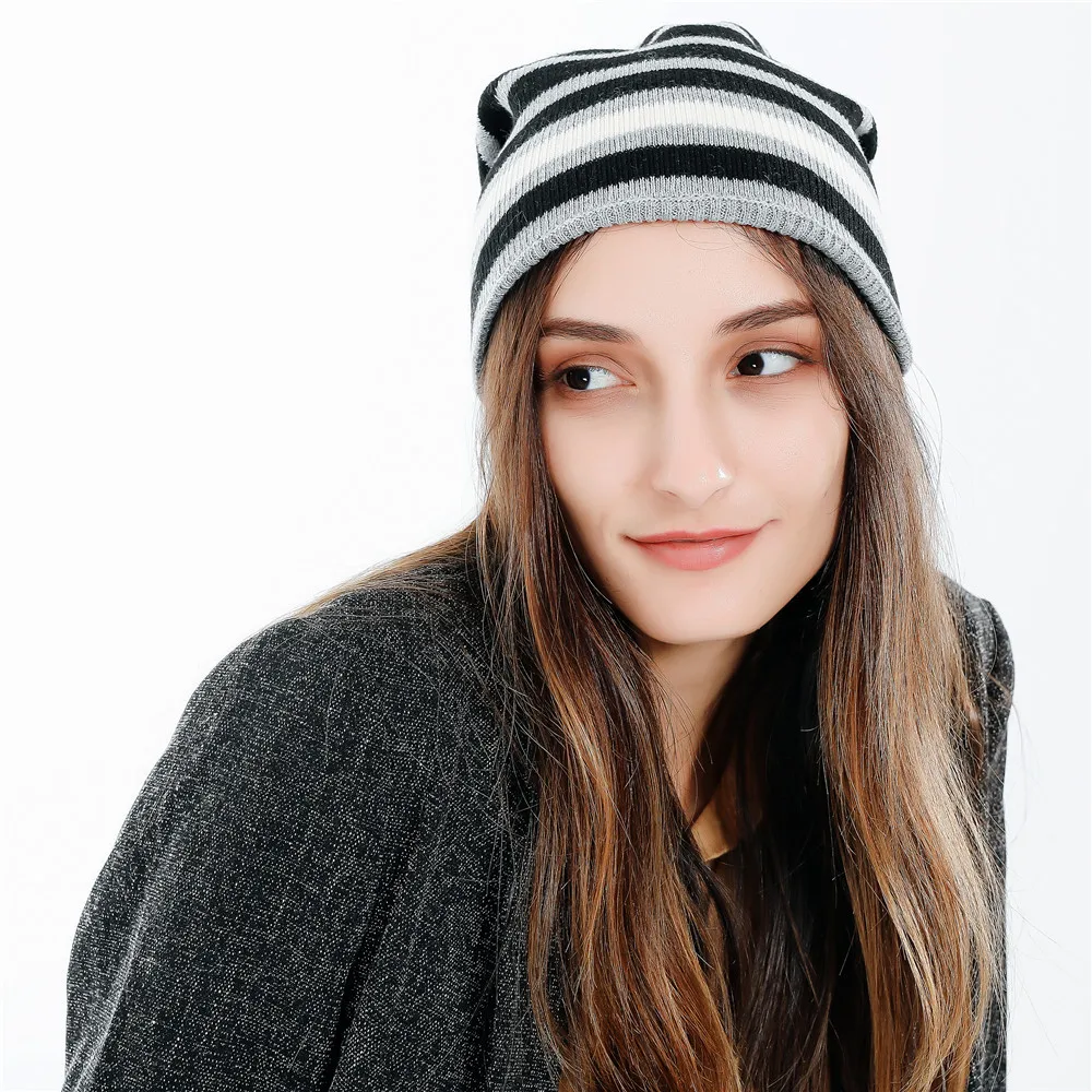 Милая серия осенних и зимних студенческих теплых вязаных шапок для девочек |