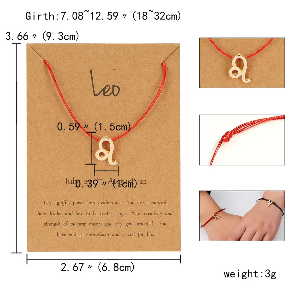 12 Constellation Zodiac Sign Red Black Braided Rope Counple Bracelets Leo Libra Woven Bracelet Trendy Jewelry For Men Women Gift | Украшения