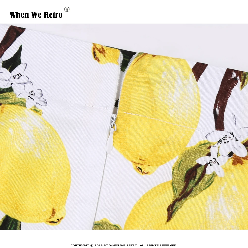 Women Ladies Yellow Lemon Print Summer Mini Skirt SS0008 Vintage High Waist Plus Size Fruit Floral Cotton falda corta | Женская одежда