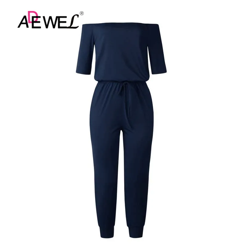 ADEWEL комбинезон женский Повседневный однотонный без рукавов черный в обтяжку