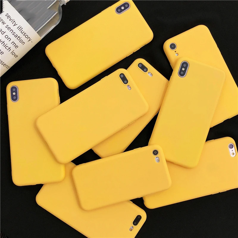 Yellow Matte Phone Case For iphone 12 Mini 11 Pro XS Max XR X 8 7 6S 6 Plus SE 5 5S Silicone Cases Solid Color Soft TPU Cover | Мобильные