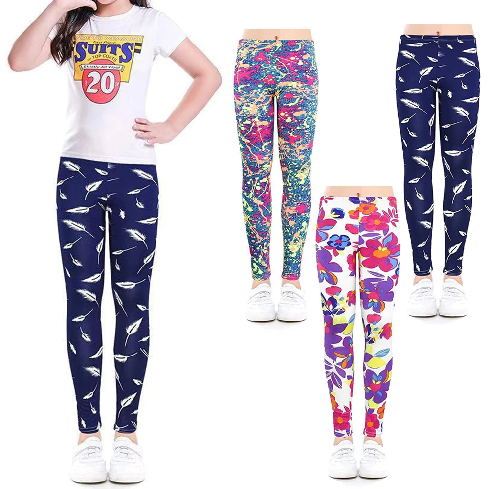 

2021 Hot Sale Girls Leggings Flower Print Sweatpants Multicolor Children'S Tight Yoga Pants Casual And Comfortable Girl Clothes
