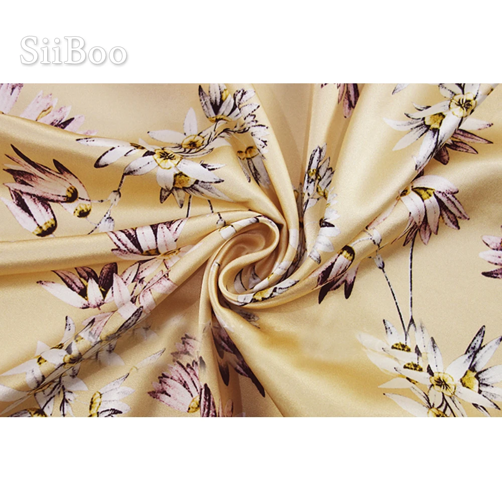 Женская шелковая юбка светло-желтая ткань с цветочным рисунком весна-лето SP5739 |