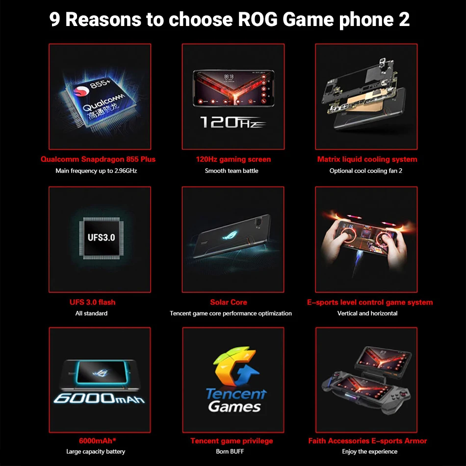 Asus ROG Phone II ZS660KL мобильный телефон 6 59 &quot120 Гц экран 8 Гб 128 ГБ Snapdragon 855 + 6000 мАч 48 Мп