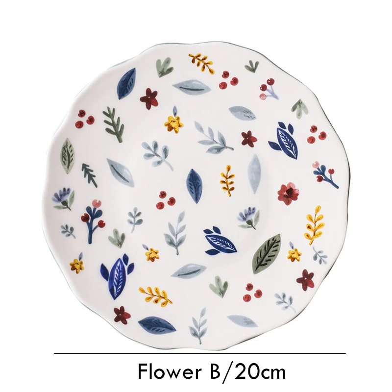 Flower B 8 дюймовая тарелка для обеда с животными из глазурованной керамической посуды, паста, стейк, посуда, лиса, кошка, цветок, посуда - Цвет: Flower B