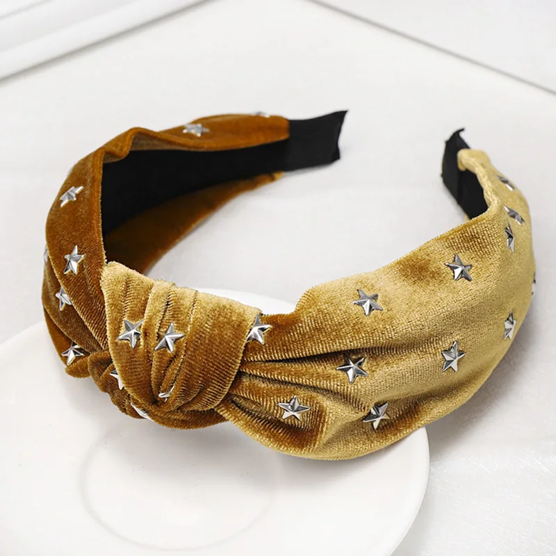 ginger yellow 12 шт. Корейская звезда Шипованная бархатная повязка на голову для женщин головной одежда ретро Топ обруч с бантиком зимний для волос украшения - Цвет: ginger yellow