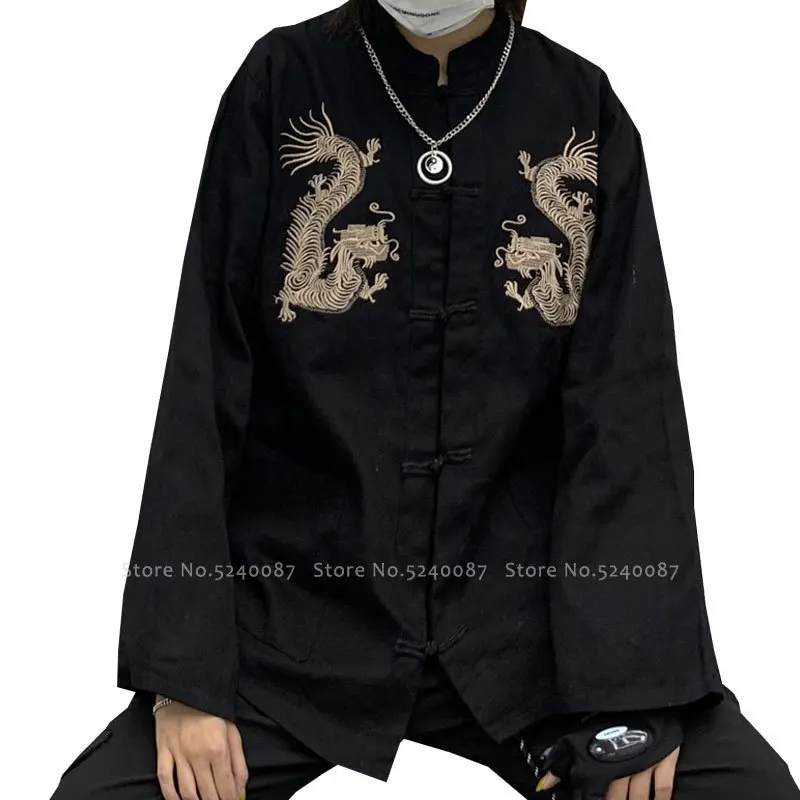 Мужские и женские пары китайский дракон Тан костюм кунг фу кардиган японский