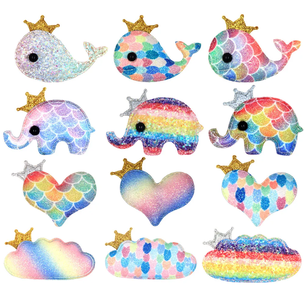10 шт. блестящие нашивки в виде слона Дельфина сердца короны облачные накладки