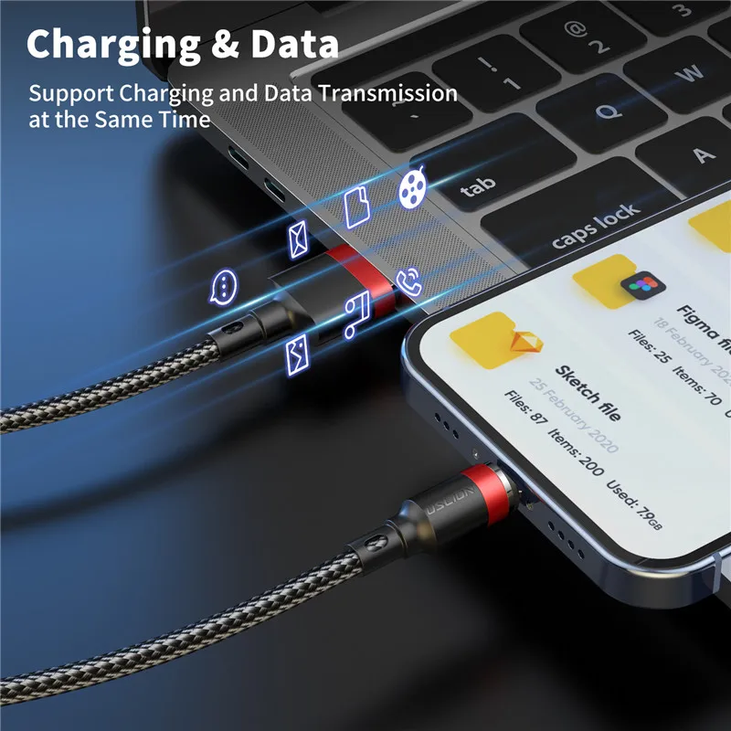 Магнитный зарядный USB-кабель USLION 3A USB Type C кабель для быстрой зарядки iphone 13 Xiaomi