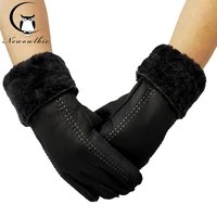 warm winter gloves for women outdoor sheep leather length gloves ladies sheepskin genuine fur guantes mitten full fingers