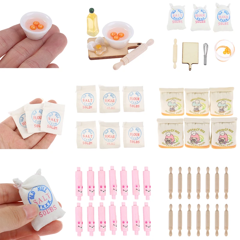 Dollhouse Miniatures Simulation Flour Bag Rolling Pin Model Kitchen Accessories Toy For Doll house Decals |
