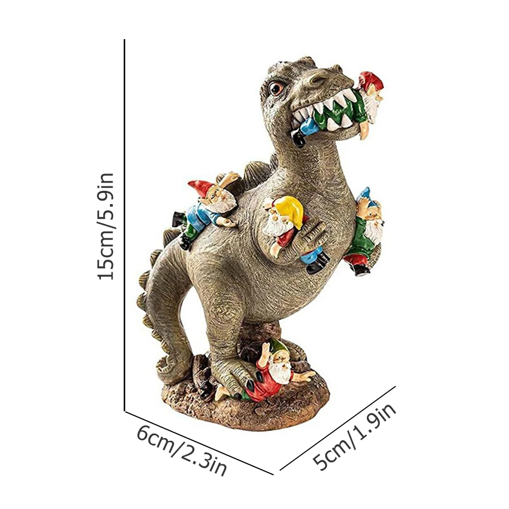 

Garden Gnome Resin Statues Outdoor Garden Decor Dinosaur Eating Gnomes Desktop Art Ornaments Handicraft Flower Pot Accessories
