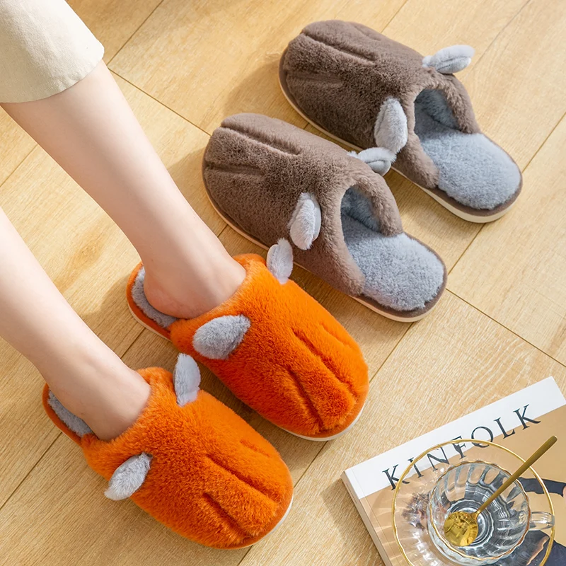 

Winter Home Sewing Plush Slippers For Women 2021 Korean Cute Couples House Furry Shoes Unisex Men Indoor Bedroom Female