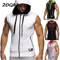 zogaa fashion gyms fitness bodybuilding sleeveless sleeveless hoodie men cotton spring antumn zipper hooded sports sweatshirts