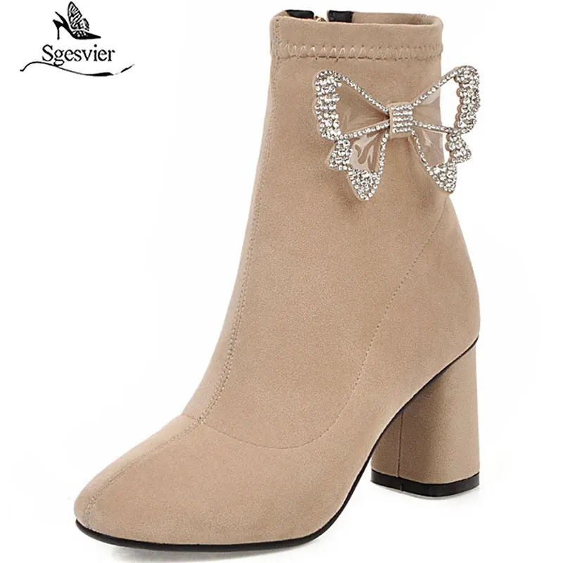 Sgesvier 2019 winter new thick heel shoes women's ankle boots high-heeled female bowtie Martin Women's G735 | Обувь