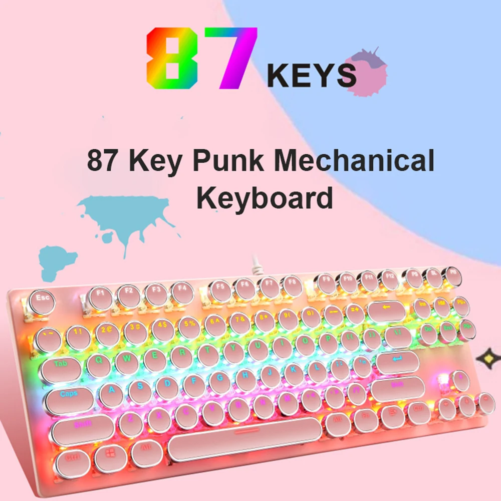 

87-Keys Mechanical Keyboard Blue Axis Breathing Light Backlight Electroplated Punk Keycaps Gaming Competitive Keyboard