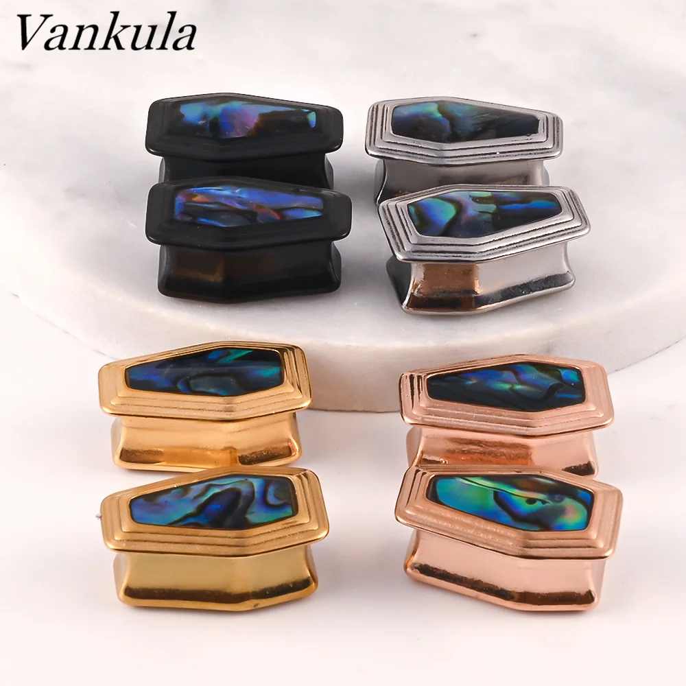 Vankula 10pcs Punk 316LStainless Steel Gold Coffin Ear Weight Stretchers Body Piercing Jewelry Gauges Expanders For Gift
