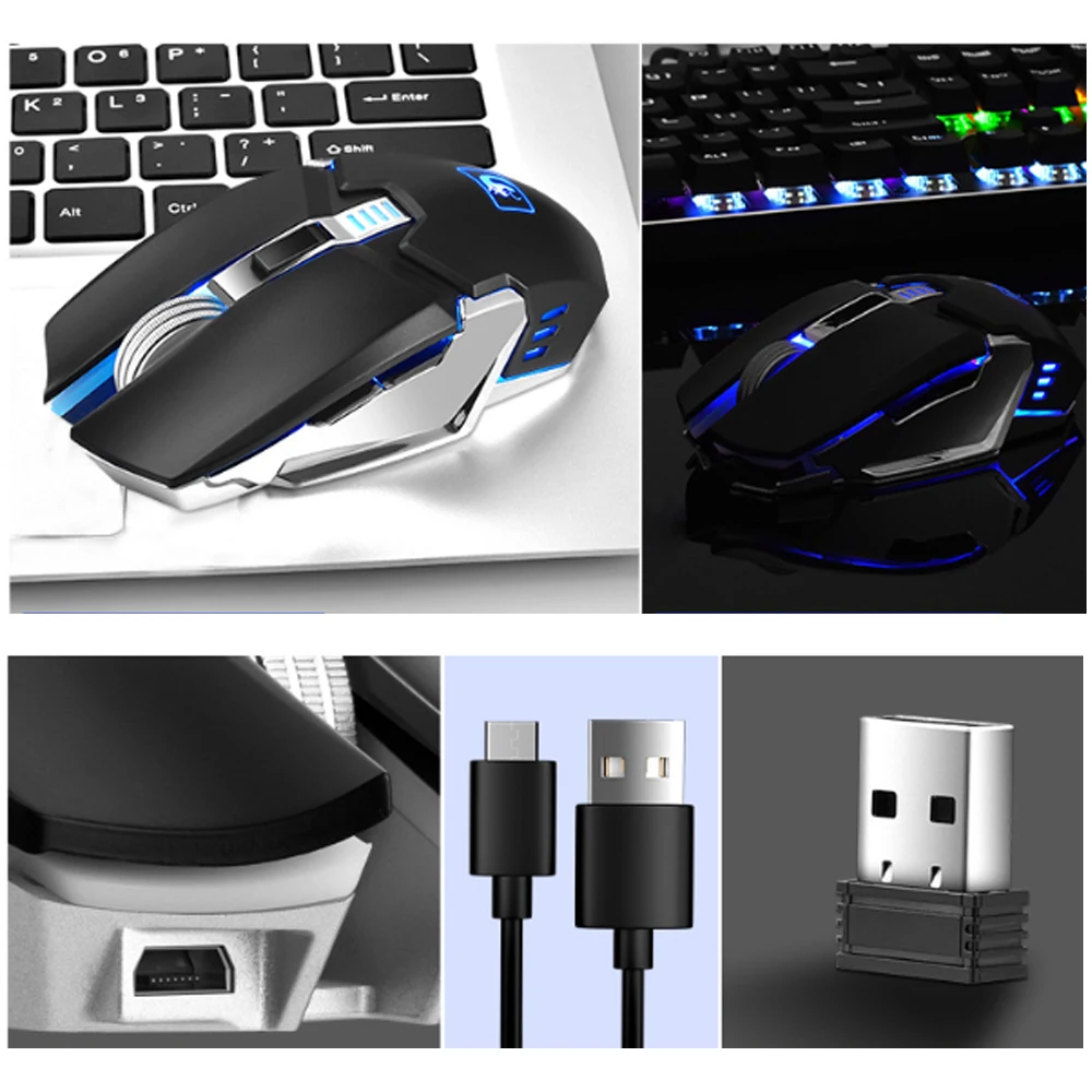 

Беспроводная Бесшумная USB-мышь, 10 м, 6 клавиш, 800 мАч, с приемником USB 2,0