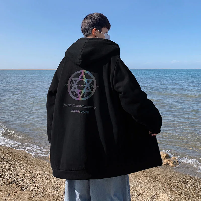 

Explosive sweater men's autumn cardigan jacket Korean fashion loose hooded jacket all-match student street clothing men's hoodie