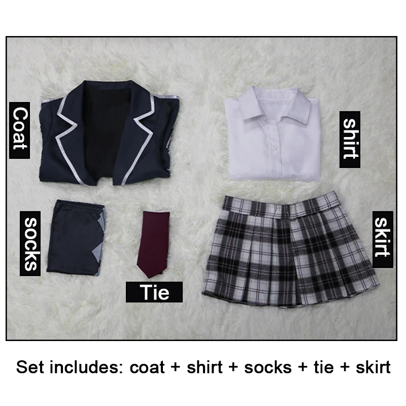 

Anime Tenkuu Shinpan High-Rise Invasion Cosplay Mayuko Nise Uniform Dress Stockings Suit Halloween Carnival Costume with mask