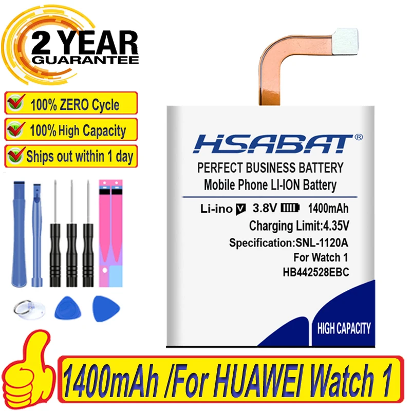 100% Оригинальный HSABAT 1400 мАч HB442528EBC Аккумулятор для HUAWEI Watch 1 Watch1|Аккумуляторы