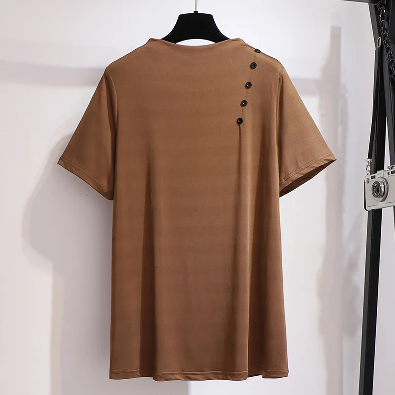 Женская свободная футболка на пуговицах Черная/желтая/серая Повседневная с