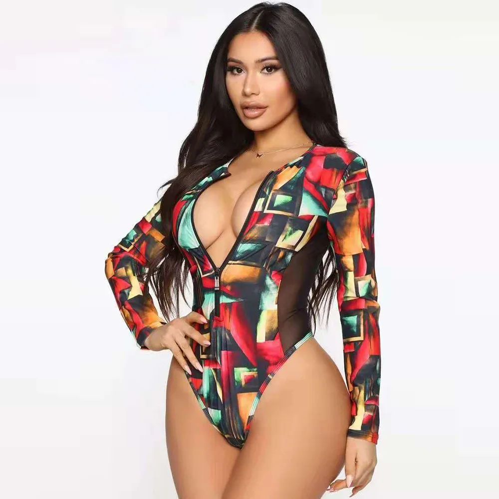 

2021 Ladies One-Piece Long Sleeve Swimwear Surfing Suit Ladies Swimsuit Long Sleeve Swimsuit Women Summer Beach Surfing XXL