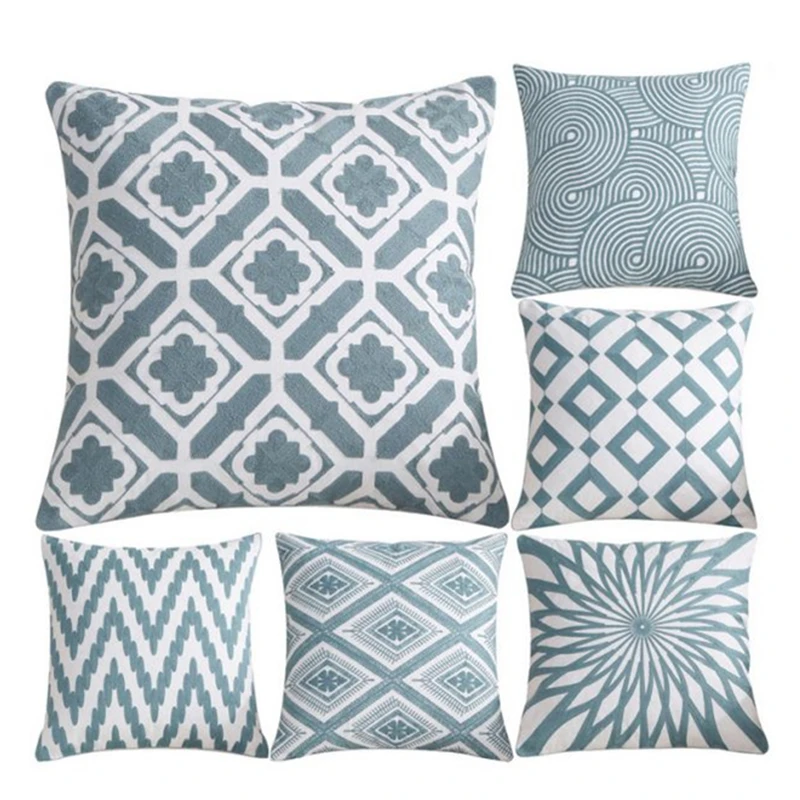 1 шт. голубая хлопковая наволочка с 3D вышивкой | Дом и сад