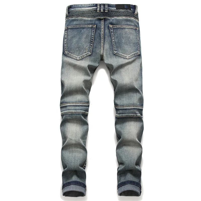 Biker Skinny Jeans Men Jean Homme Denim Ripped Spijkerbroeken Heren Stretch Pants Slim Fit Trousers Locomotive Hip Hop Fashion