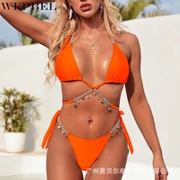 wepbel womens sexy solid slim bikini set summer mid waist lace up swim trunks halter spaghetti strap bandage swimsuit set