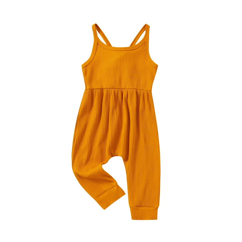 

2021 Summer Little Girls Suspender Jumpsuit Toddlers Girls Solid Color Round Collar Backless Sleeveless Romper Trousers