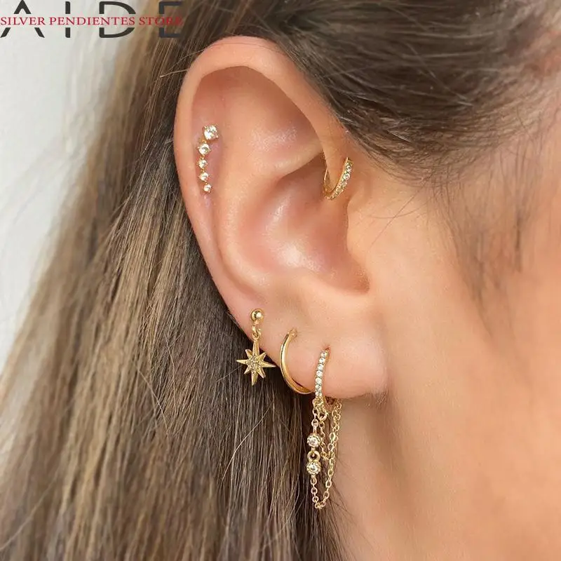 

AIDE Korean 925 Needle Earrings For Women Tassel Chain Hoops Earrings For Girls Irregular Star Pendant Jewelry Oorbellen