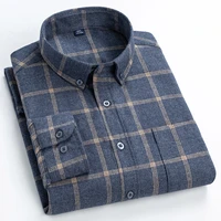 mens fashion brushed flannel plaid button down shirts single patch pocket long sleeve standard fit thick gingham casual shirt