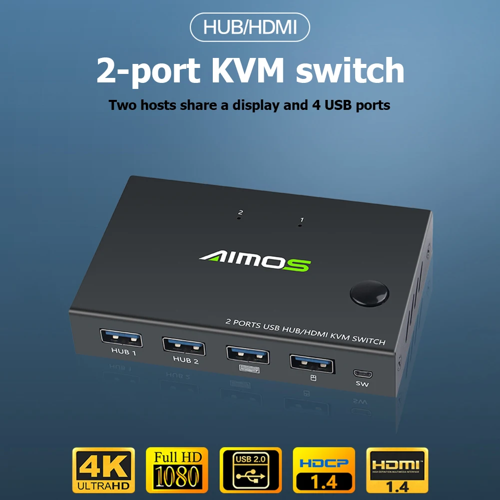 2 Порты usb-хаб KVM переключатель в 1 выход HDMI-Совместимость коробки видео Дисплей 4K