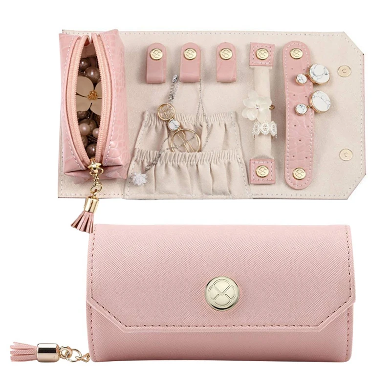 

Travel Jewelry Organizer,Portable Leather Jewelry Roll for Travel,Mini Size & Light Weight Jewelry Storage Organizer Bag for Dai