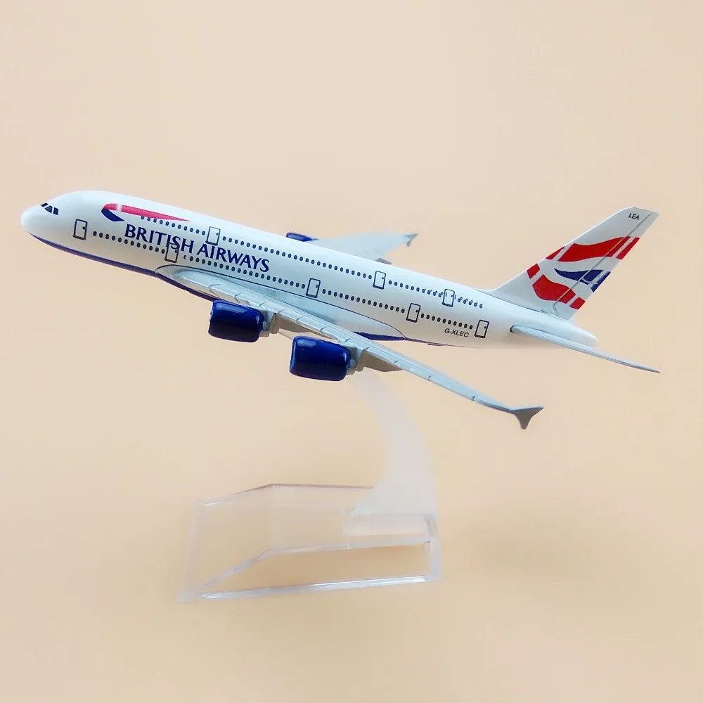 16 см металлическая модель воздушного самолета British Airways Airbus 380 A380 Airplane Model w Stand |