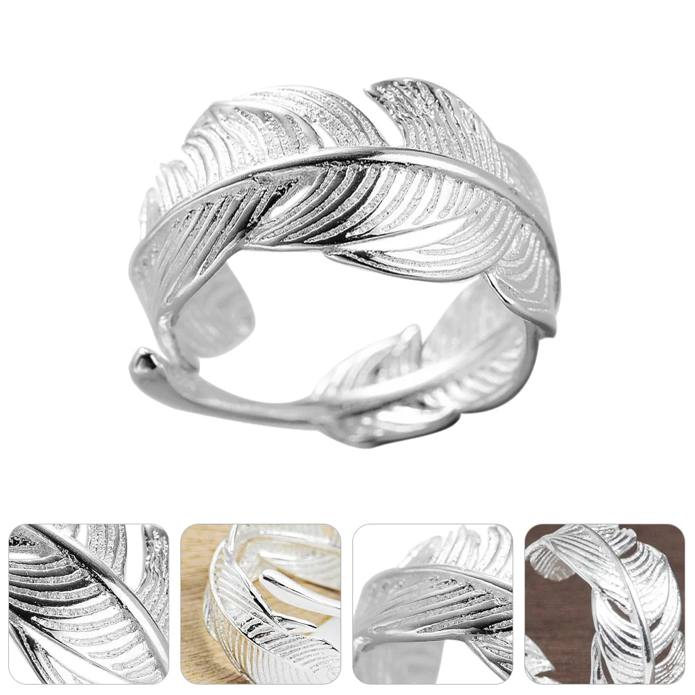 

1pc Elegant Ring Fashion Finger Ring Female Feather Adjustable Ring Decoration