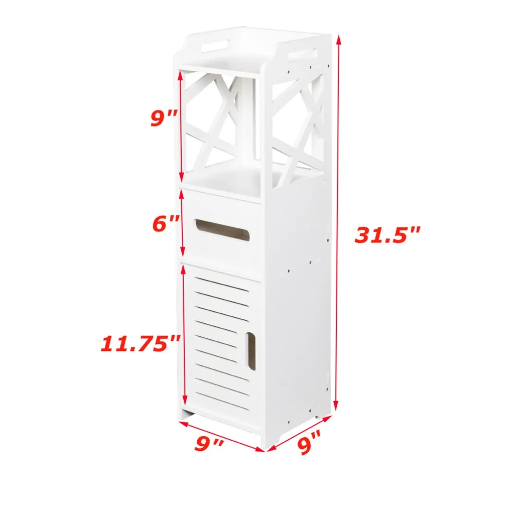 

White PVC Floor Standing Storage Cabinet Bedroom Organizer Furniture Living Room Bathroom Cabinet 23 x 22 x 80cm