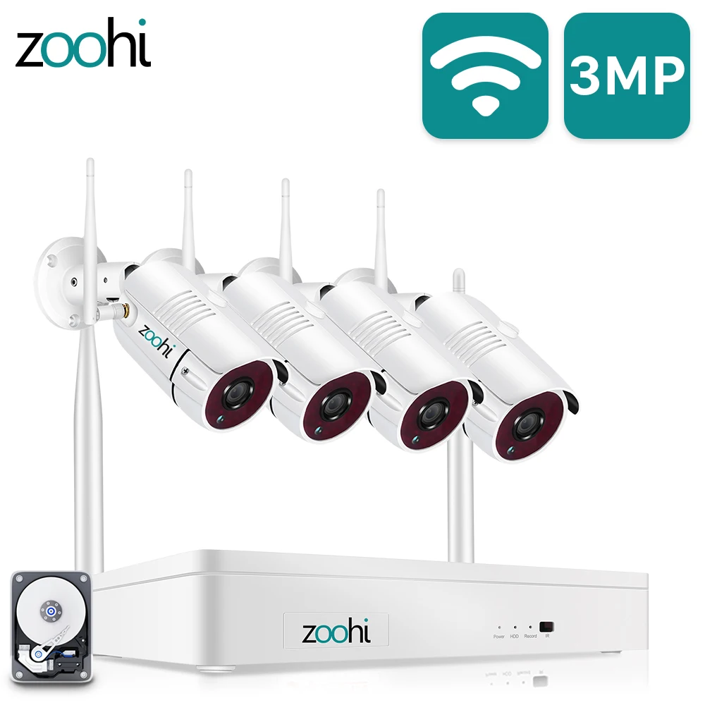 

Zoohi Беспроводная система 8CH NVR комплект 1296P 3MP HD WIFI камера система камер домашней безопасности камера система ночного видения комплект видеон...