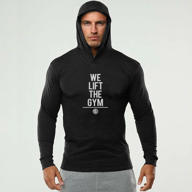 Brand Gym Clothing Spring Bodybuilding Long Sleeve Slim Fit T Shirt Men Cotton T-Shirt with Hoodies Fitness Hooded Male | Мужская одежда