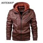 Бомбер мужской из искусственной кожи, спортивная байкерская куртка, мотоциклетная верхняя одежда с капюшоном, винтажная одежда, LM255, весна-осень