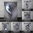 Абстрактная серебряная металлическая статуя Картина на холсте плакаты-портреты и принты скандинавские настенные картины декор для гостиной