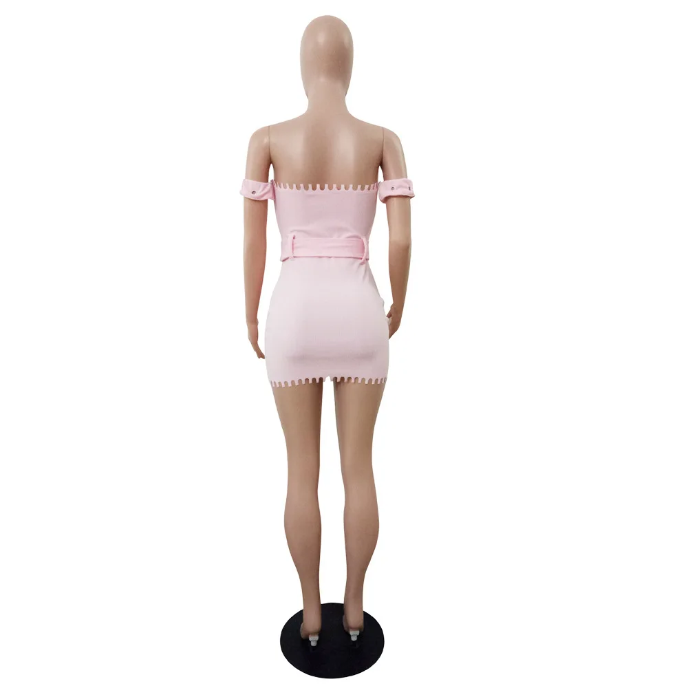 Bkld ярко розовый короткий рукав Для женщин плеча ремень обтягивающее платье мини
