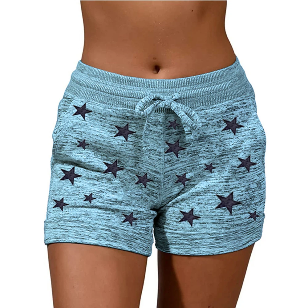 

Summer Women's Cotton Shorts Casual Star Print High Waist Drawstring Elastic Quick Dry Sports Shorts Women Clothing