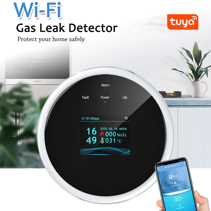 

LCD Tuya Smart WiFi Gas Detector Sensor UK Plug LCD Leak Alarm Gas Detector APP Control Leak Detector Gas Alarm
