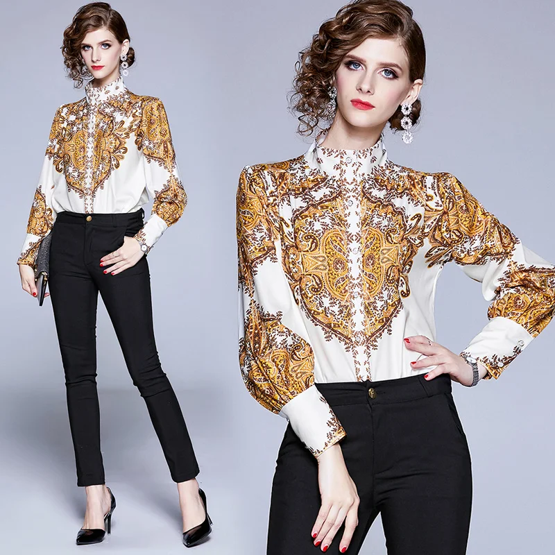 Новинка 2019 Модная тонкая Свободная рубашка с отложным воротником и цветочным