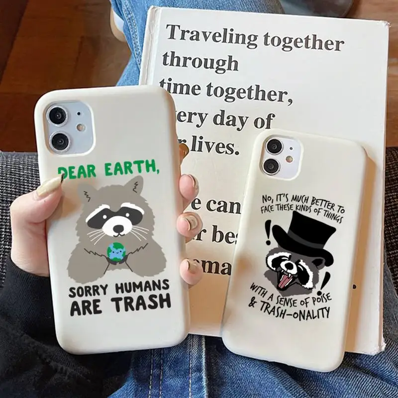 

Cartoon Raccoon Phone Case Soft Solid Color for iPhone 11 12 13 mini pro XS MAX 8 7 6 6S Plus X XR
