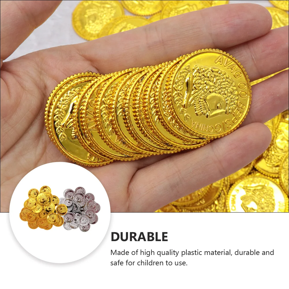 

200Pcs Golden Silver Pirate Coins Halloween Party Board Game Supplies Plastic Game Coins Kids Birthday Gifts Cosplay Props